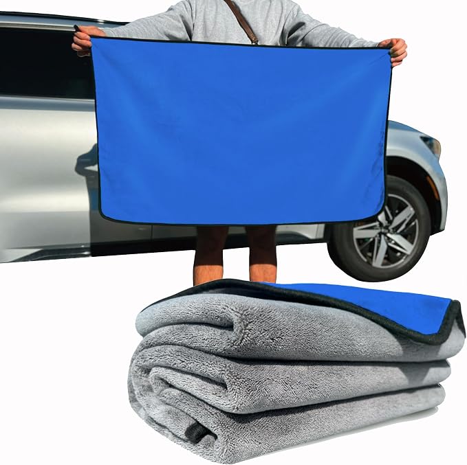 Extra Large Car Drying Towel 40"x24", 800 GSM Car Towel (Blue) | XL Professional Super Absorbent Drying Towels Car Detailing, Premium Microfiber Drying Towels for Cars, Double-Sided