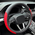 Nappa Leather Steering Wheel Cover, Elegant Diamond Checkered Design, Non-Slip wear-Resistant, Enhance Driving Comfort, Suitable for Steering Wheel Diameter 14 1/2‘-15’ Models.Black Red