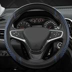 Customized Auto Car Steering Wheel Cover for Chevy Silverado,Tahoe,Equinox,Traverse,Trailblazer,Colorado (Diamond Quilted-Black+Blue-Standard Size)