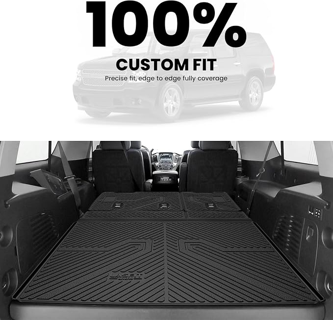 Trunk Mat with Backrest Mat 2015-2020 for Chevrolet Chevy Suburban/GMC Yukon XL(Not Fit Yukon)/Cadillac Escalade ESV(Only Escalade ESV, Not Fit Escalade), All Weather TPE Mat