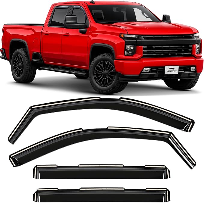 Voron Glass in-Channel Extra Durable Rain Guards for Chevrolet (Chevy) Silverado/GMC Sierra 2500HD/3500HD 2020-2026 Crew Cab, Window Deflectors, Vent Window Visors, 4 Pieces - 200298