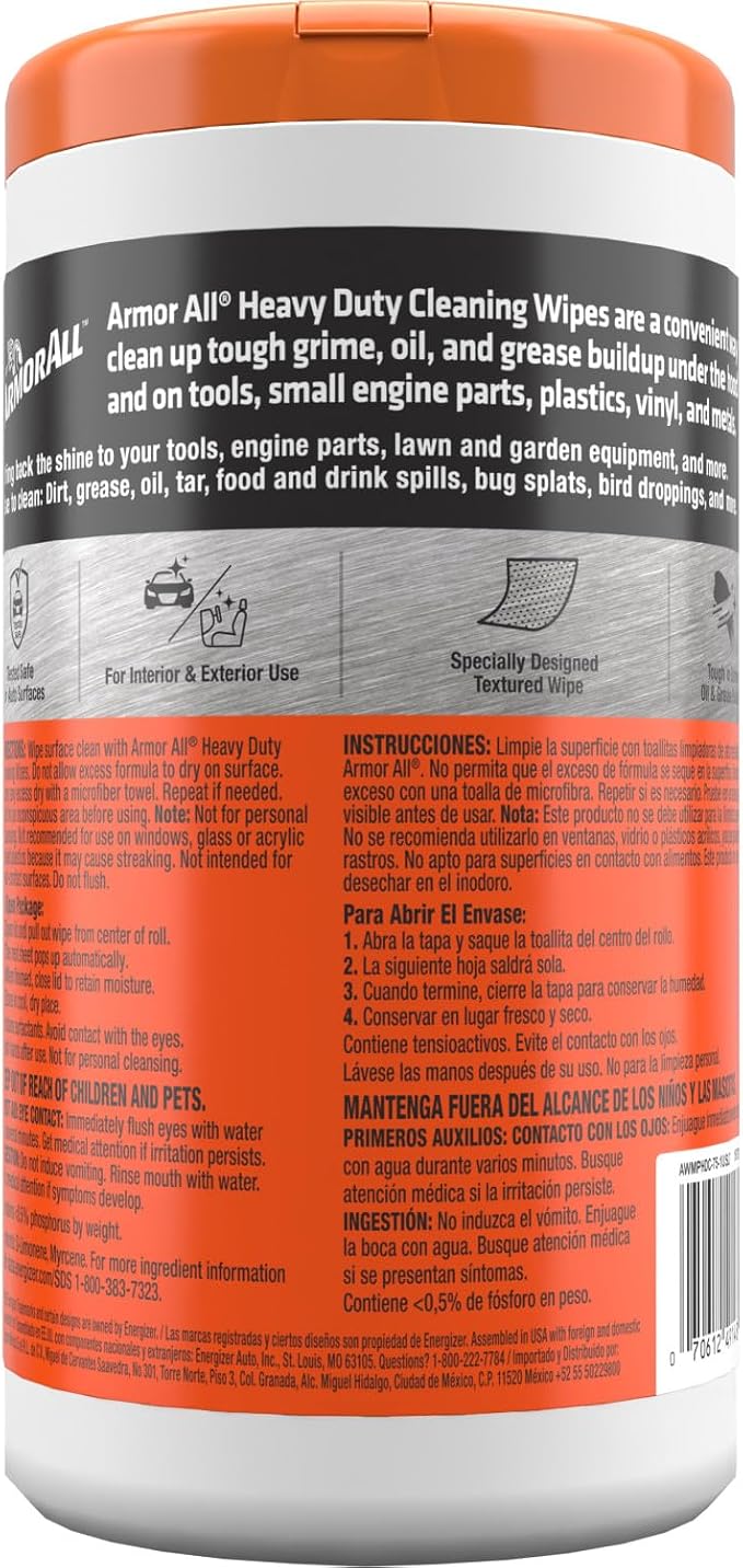 Heavy Duty Cleaning Wipes, Disposable Car Wipes (75 Count) | Textured cleaning wipes for interior & exterior cleaning on plastic, metal, vinyl, tools, and lawn equipment