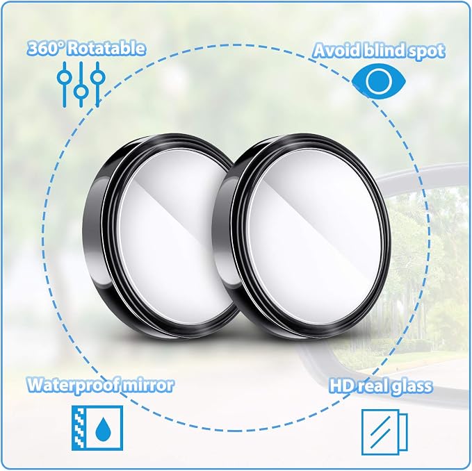 4 Pcs Blind Spot Mirrors 360 Degree 2 Inch Car Rear View Adjustable Wide View Angle Black Round Glass Convex Mirrors Adjustable with Frame for Car SUV Truck Accessories