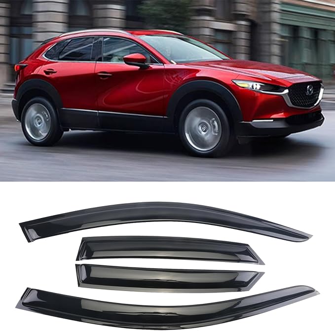 Black Outside Mount Window Visor Deflectors Rain Guards Compatible with 2020-2023 M-a-z-d-a CX-30,Original Tape-on Window Visors