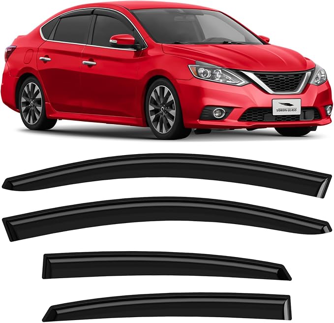 Voron Glass Tape-on Rain Guards for Nissan Sentra 2013-2019 Sedan, Window Deflectors, Vent Window Visors, 4 Pieces - 100318