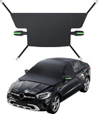 Windshield Cover for Ice and Snow, Winter Summer Sunshade with Thickened 600D Oxford Fabric, Universal Car Frost Shield Snow Cover Windshield Protector Green Earmuffs with Four Straps