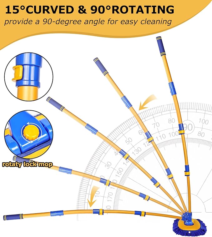 56.7" Car Wash Brush Mop Kit Mitt Sponge with Long Handle Car Cleaning Supplies Kit Tools Car Washing Duster Exterior Scratch Free, Chenille Replacement Head Extension Pole