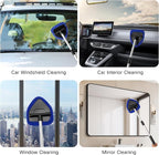 10pcs Windshield Cleaning Tool Inside Car Window Cleaner Wash Kit with 4 Reusable Microfiber Pads 1 Spray Bottle and Extendable Handle Interior Auto Glass Wiper Kit, Blue