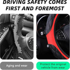 15 Inch Car Leather Steering Wheel Cover, Automotive Accessories Elastic Breathable Anti-Slip Soft Wheel Protector Fits Men and Women, Suitable for SUVs, Trucks, Vehicles and RVs (Red-1)