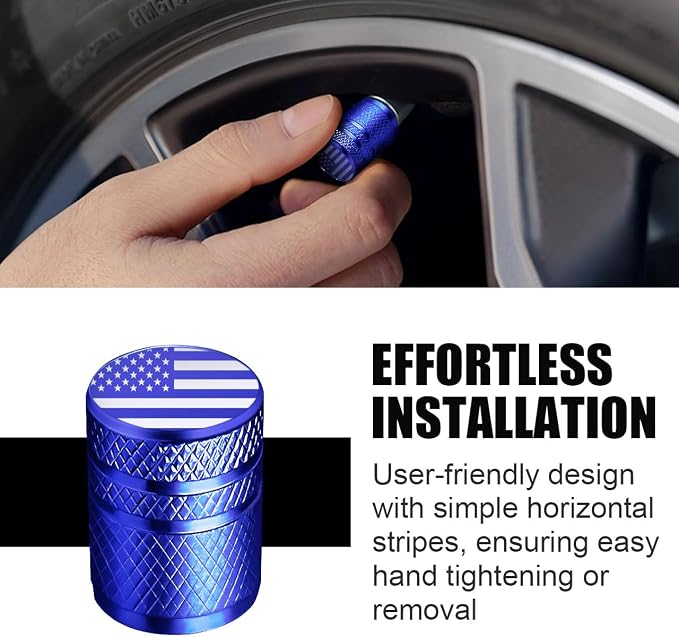 American Flag Tire Valve Stem Caps - (5 Pack) Metal Air Caps with Plastic Liner, Corrosion Resistant, Leak-Proof, Universal Stem Covers for Cars Trucks Motorcycles and Bikes - Blue
