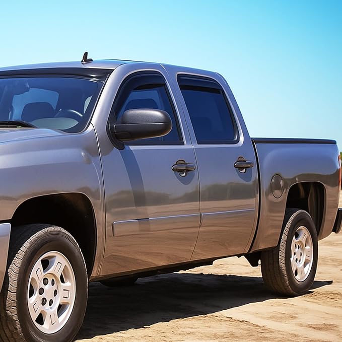 Tape-On Rain Guards for Chevy Silverado 1500 Crew Cab 2007 2008 2009 2010 2011 2012 2013, Window Visors Vent Wind Deflectors-4PCS