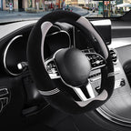 Furry Cute Soft D Shaped Steering Wheel Cover 14 inch Black Gray | Fluffy Short Plush Car Accessories, Non-Slip Cold-Proof Sweat-Proof Colorfast, Small 13.5 inch to 14 inch
