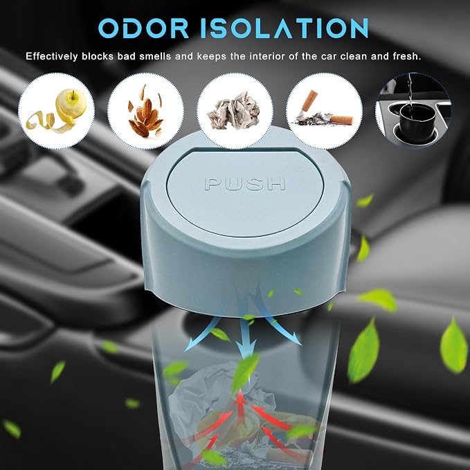 Car Trash Can Bin with Lid, Leakproof Auto Cup Holder Garbage Bin Multipurpose Storage Organizer, Mini Portable Dustbin Side Door Garbage Can for Vehicle Home Office (Black Green)
