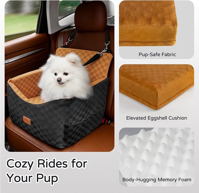 Dog Car Seats for Small Medium Dogs Up to 35lbs | Elevated Dog Booster Seat with Detachable Washable Cover & Cushion | Memory Foam Pet Car Travel Seat with Safety Belt and Storage Pockets