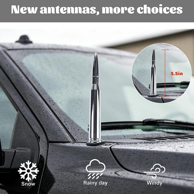 Famobay Chrome Stubby Bullet Antenna Car Truck Antenna Chevy Silverado & GMC Sierra Trucks Heavy Duty Pickup Trucks Accessories（5.5inch Chrome）