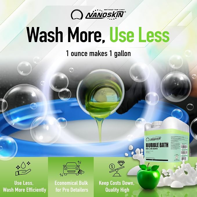 BUBBLE BATH Foaming Car Wash Shampoo 1 Gallon - Works with Foam Cannon, Foam Gun, Bucket Washes, Car Soap for Pressure Washer | For Car, Truck, Motorcycle, RV & More | Green Apple Scented