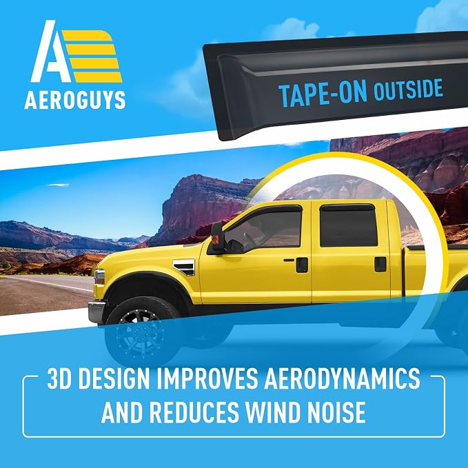 Extra Durable Window Deflectors Tape-On Visors Rain Guards Fit for Ford F250-550 Super Duty 1999-2016 SuperCrew, Sun Visors, Wind Vent for Shades, Exterior Car Accessories - 4pcs. AG0874