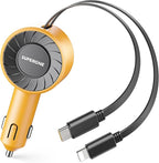 3-in-1 Car Charger with Retractable Cords, USB C Charger Car Adapter Compatible with iPhone 17/16/15/14/13/12 Pro Max Samsung Android Phones