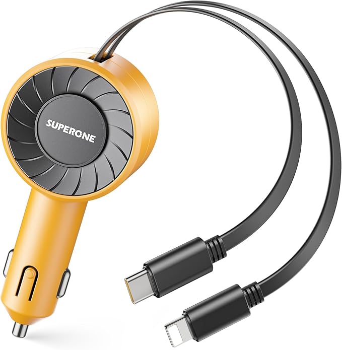 3-in-1 Car Charger with Retractable Cords, USB C Charger Car Adapter Compatible with iPhone 17/16/15/14/13/12 Pro Max Samsung Android Phones