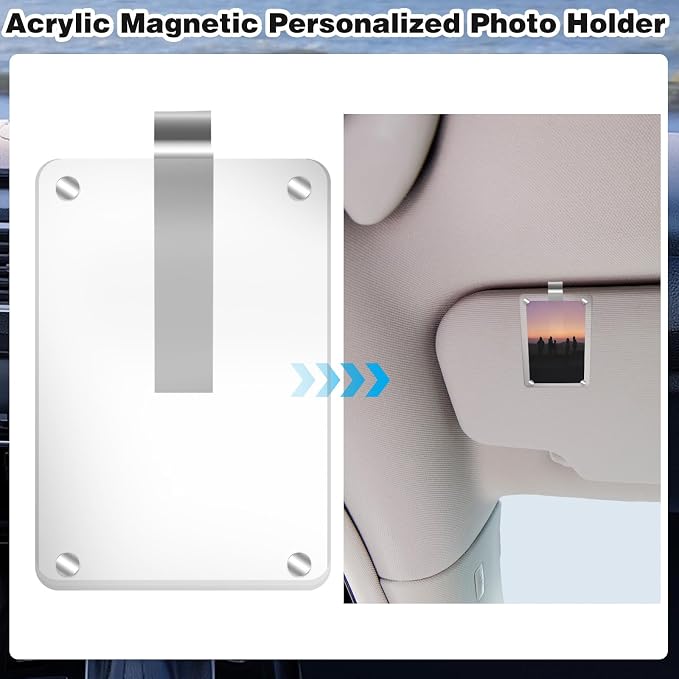 Acrylic Magnetic Personalized Photo Holder Car Picture Frame, Car Picture Holder, Car Photo Holder Car Visor Clip, Personalized Car Accessories Can Be Used to Add Your Personal Photo
