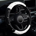 Diamond Soft Leather Steering Wheel Cover with Bling Bling Crystal Rhinestones, Universal 15 inch, Black White
