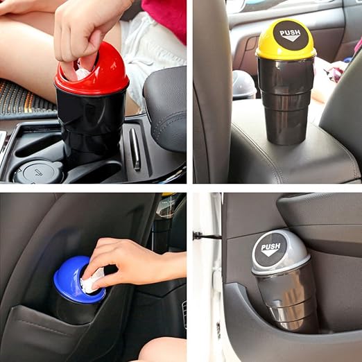 Cup Holder Trash Can, Leakproof Car Trash Can with Lid, Trash Bin for Car Accessories, Mini Garbage Bin Organizer for Automotive Office Home Kitchen, Applicable to Women and Men