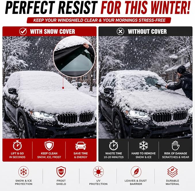 Windshield Cover for Ice and Snow Front Fit for Vans Windshield Snow Cover Windshield Protector Winter Car Accessories 600D Oxford Fabric Black 67"x56"