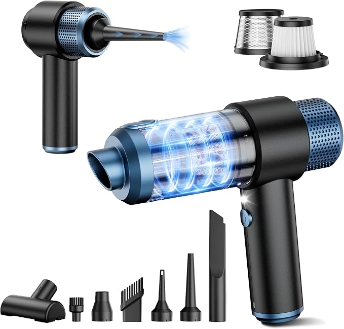 Handheld Car Vacuum Cleaner Cordless Rechargeable | 15000PA Powerful Suction, 4-in-1 Air Duster & Blower, Built-in LED Light, Multi Nozzles, Mini Portable Vacuum for Car & Home