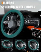 Car Steering Wheel Cover, Thin Anti-Skid Silicone Steering Wheel Cover for Men & Women, Universal Automotive Interior Accessories for Most Cars (Dark Green)