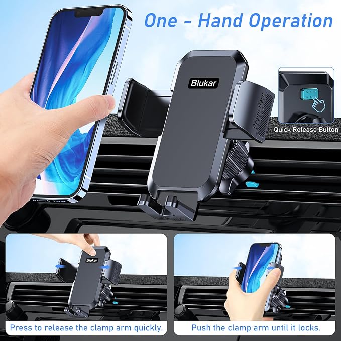 Car Phone Holder Mount, Super Stable Air Vent Cell Phone Car Mount with 2025 Metal Hook Clip, 360° Rotation,One Button Release for iPhone, Galaxy, Google, and All Other Smartphones