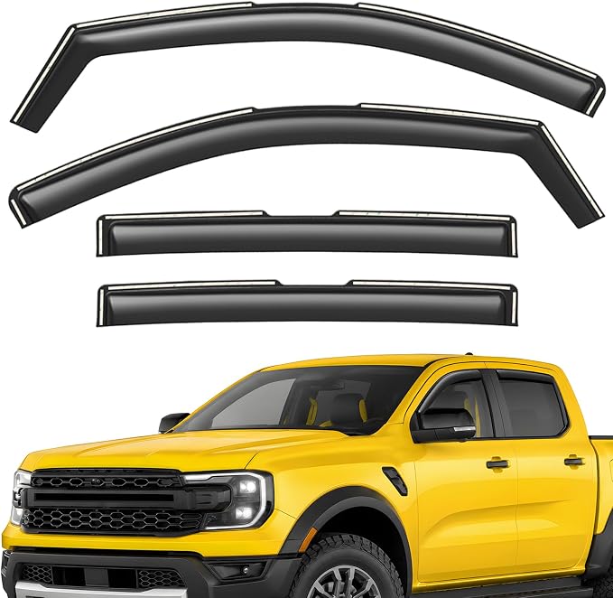 Extra Durable Window Deflectors in-Channel Window Visors Rain Guards Fit for Ford Ranger 2024-2026 SuperCrew, Sun Visors, Wind Vent for Shades, Exterior Car Accessories - 4pcs. AG0748