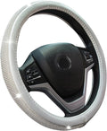 New Diamond Leather Steering Wheel Cover with Bling Bling Crystal Rhinestones, Universal Fit 15 Inch Car Wheel Protector for Women Girls Silver