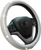 New Diamond Leather Steering Wheel Cover with Bling Bling Crystal Rhinestones, Universal Fit 15 Inch Car Wheel Protector for Women Girls Silver
