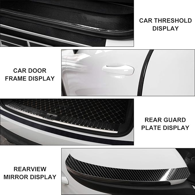 Car Door Edge Guards Carbon Fiber, 5D Gloss Black Vinyl Automotive Entry Sill Protector Wrap Film, Universal Self-Adhesive Auto Door Trim Strips Anti-Collision (33Ft x 2In)