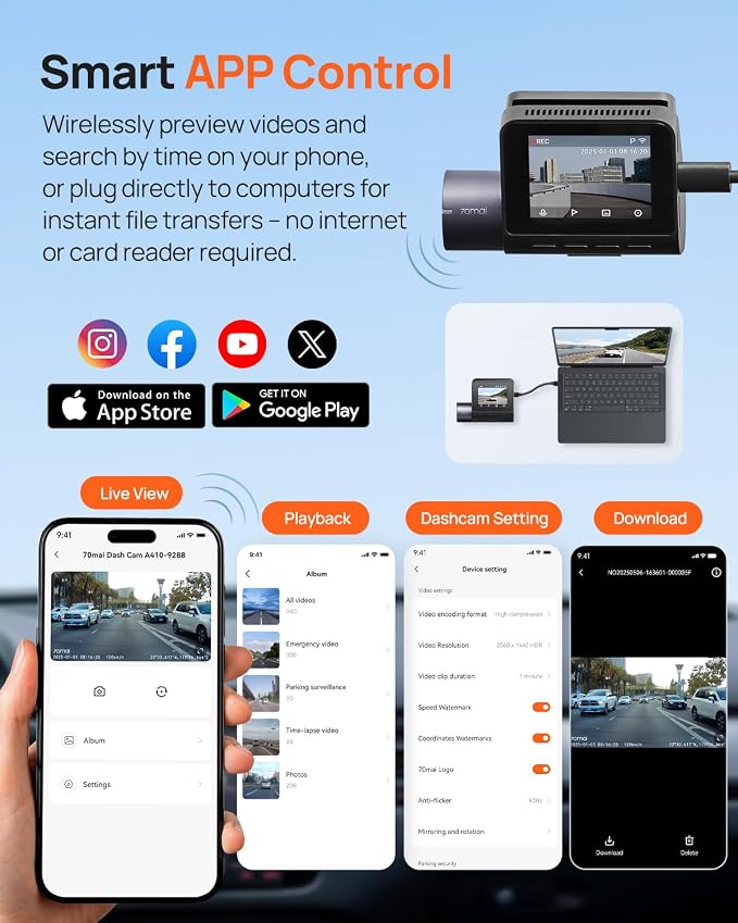 Dash Cam Front and Rear - 2.5K+1080P Dual Dash Camera with HDR, Super Night Vision, F1.55 Aperture, 24H Parking Mode, Built-in Wi-Fi & GPS, G-Sensor, Loop Recording, 64GB Card Included (A410)