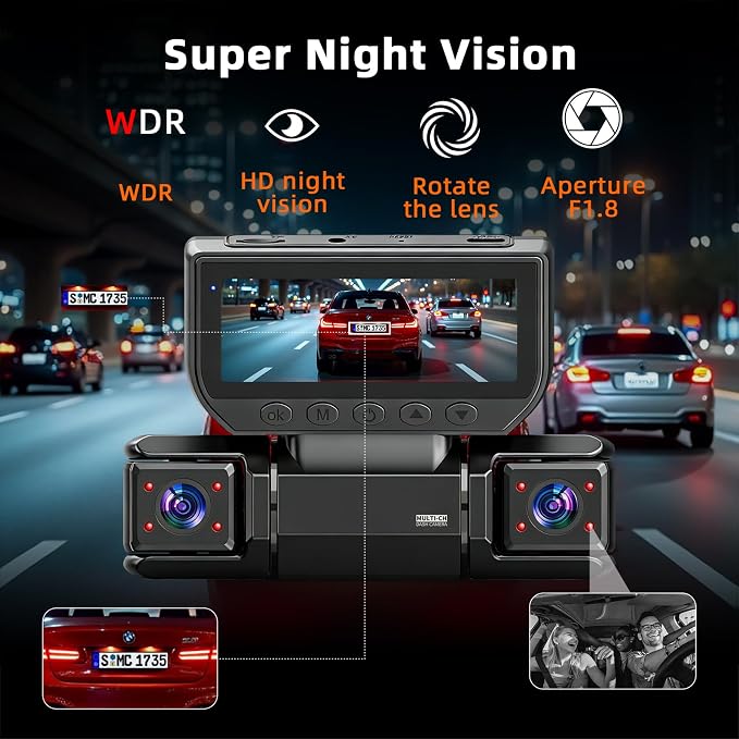 W6 Dash Cam 4 Channel Dash Cam 2K Front + 1080P Rear & Side 360° Coverage 8 IR Night Vision 5GHz WiFi & App G-Sensor Parking Monitor 64GB SD Card Included