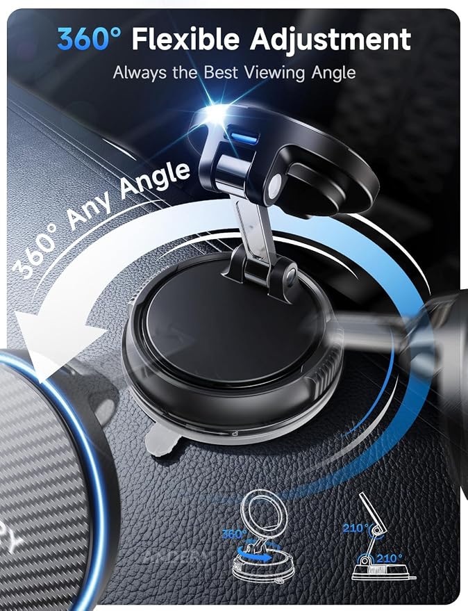 Only for iPhone Magsafe Car Mount Charger [15W Fast Wireless Charge, 78+LBS Strong Suction & 2400gf Magnetic] 360° Adjustable Car Phone Holder, Phone Holders for Your Car Dash Accents Accessory