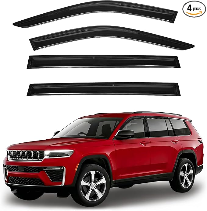 Grand Cherokee L Rain Guards - Window Visors for Jeep Grand Cherokee L 2021-2025 2026, Outside-Mount Tape-On Side Window Wind Deflectors for Grand Cherokee L Accessories, Vent Visors 4PCS