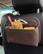 Driver's Car Storage Bag, Small Car Side Pocket Organizer for Car Seats, Doors and Consoles, PU Leather (Brown)