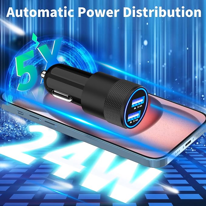 [Apple MFi Certified] iPhone 17 Car Charger Fast Charging, 2Pack 4.8A USB Power Cigarette Lighter USB-C Car Charger + Type-C Braided Cord for iPhone 17/17 Pro Max/16/15/Galaxy/S26/S25/Pixel