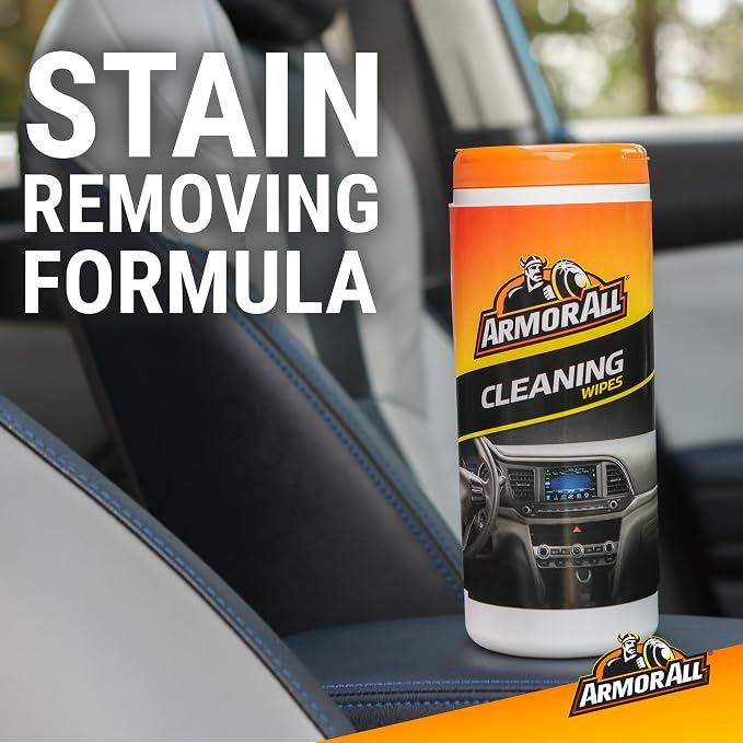 Interior Car Cleaning Wipes, 25 Count Canister, Powerful Cleaning for Dashboards, Vinyl, Clear Plastics, Carpet and Fabric