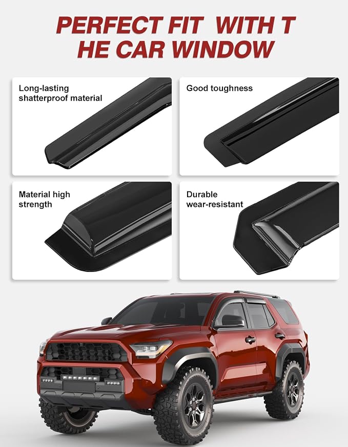 Outside-Mount Window Rain Guards Fit for 2025 2026 Toyota 4Runner, Extra Durable Window Visors Wind Deflector Dark Smoke Vent Shades Car Tape-on with Thicker 4PCS