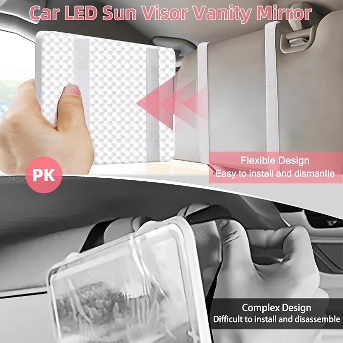 Led Sun Visor Vanity Mirror,Upgraded Large Car Mirrors with Lights,Dimmable Light up Vanity Makeup Mirror for Car,Rechargeable Universal Rear View Visor Mirrors (White)