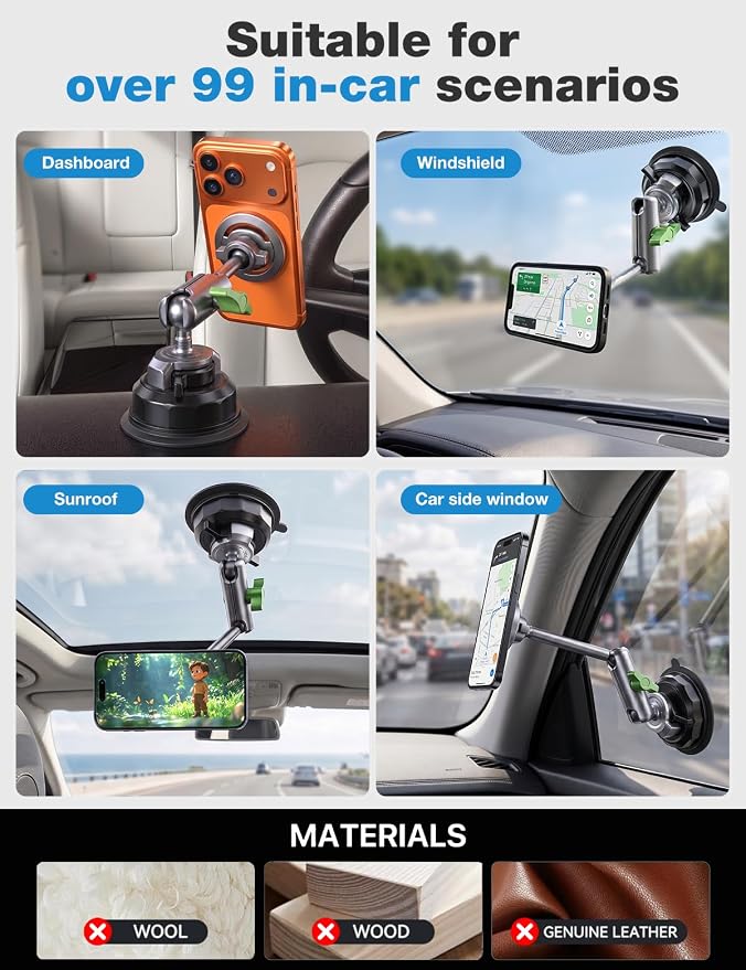 Car Phone Holder for Magsafe, [Upgraded Strongest Suction&Magnetic] 360° Adjustable Phone Holders for Your Car,Ultra-Durable Metal for Dash/Windshield fit for iPhone and All Smartphones