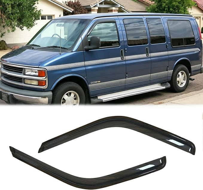 2pc Original Shatterproof Rainproof Window Wind Deflector for Express/Savana 96-20,Tape-on Rain Guard Set,Nice Looking Window Visor for Car,Vent Deflector for 96-20 Express/Savana 1500/2500/3500 92455