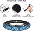 Waves Japan Blue Steering Wheel Cover Car Accessories Cute for Women Girls Girly Universal 15 Inch Neoprene Auto Interior Decor Anti Slip Car Truck Protector