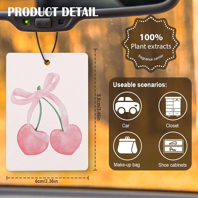 Coquette Pink Bow Car Air Freshener 4 Pcs, Western Cowgirl Boots Cherry Cocktail Lovers Hanging Air Freshener for Cars Closet Drawer Books, Cute Girly Car Accessories for Women Girls