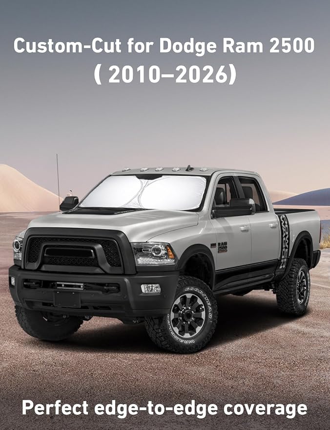 Windshield Sunshade Compatible for Dodge Ram 2500 3500 2010-2024 2025 2026, Sun Visor for Front Windshield & Window Sun Shade Cover, UV Heat Blocker & Protector, Car Accessories
