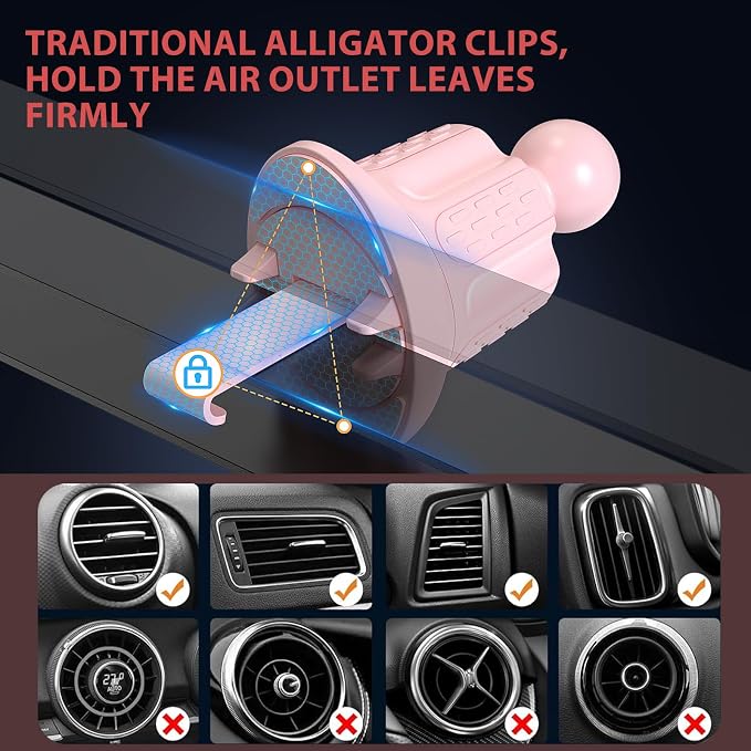 Wireless Car Charger, 15W Fast Charging Auto-Clamping Car Charger Phone Mount Air Vent Cell Phone Holder Compatible iPhone 16/15/14/13/13 Pro/12 pro/12/11, for Samsung Galaxy S23/S22/S21, Pink