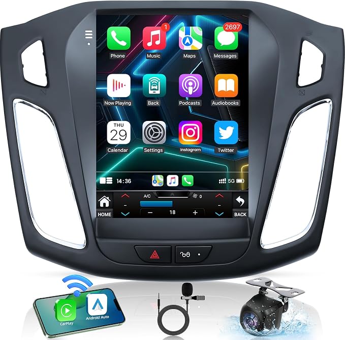 8 Core 4+32G Android 13 Upgrade Car Radio for Ford Focus 2012-2018: 10.4" 1024 * 768 HD Touchscreen Head Unit Wireless Carplay Android Auto 1080P Backup Camera Mirror Link 5G WiFi GPS Bluetooth SWC FM